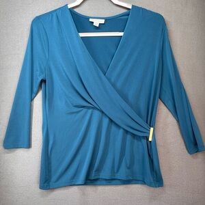 Charter Club‎ Blue Wrap Blouse 3/4 Sleeve